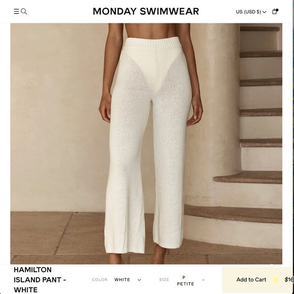 NWT Monday Swimwear Hamilton Island Pant โ Petite (P) โจ White - Picture 2 of 9